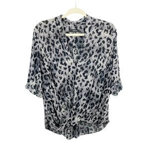 Aritzia Babaton Surplice Wrap Front Animal Print Blouse Gray Black Size XS